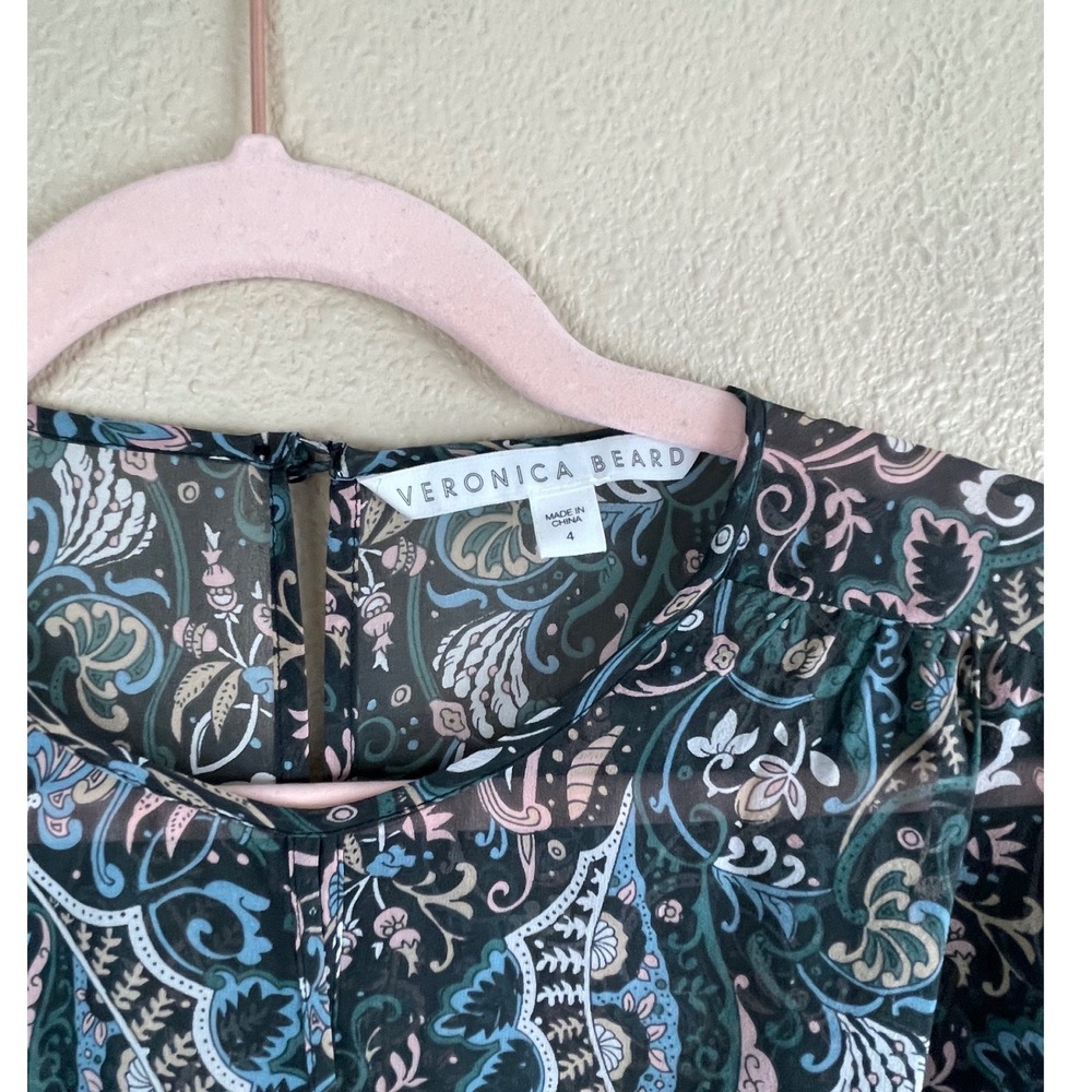 Veronica Beard 100% Silk Paisley Faux Wrap Blouse Sheer Long Sleeve Black Size 4 - Picture 6 of 13